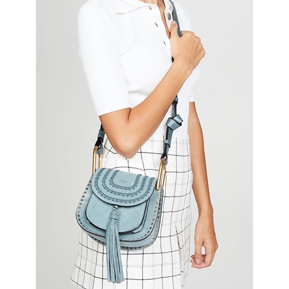Chloe Hudson Bag Mini Blue Suede Tassel Boho Bohemian Designer Bag - Picture 15 of 15